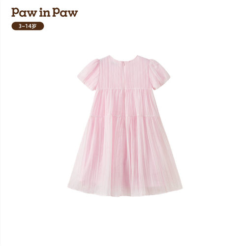 PawinPaw卡通小熊童装26年夏季女童泡泡袖连衣裙PCOWG2423M