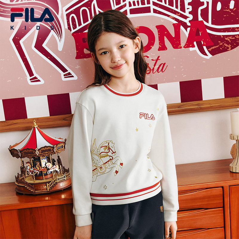 FILA KIDS斐乐童装女童套头卫衣2026春休闲长袖上衣K12G614211