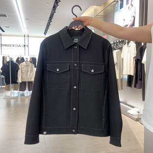 小香风肌理提花工装 太平鸟男装 黑色夹克男B1BCF3319M 商场同款