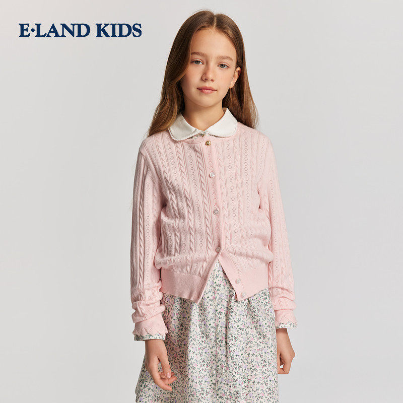 eland kids衣恋 针织开衫女童复古毛衣