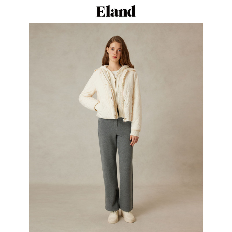 【三防面料】Eland棉服女毛织领绗缝外套25春季新款EEJPF11T71