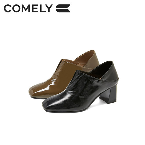 COMELY康莉粗跟秋冬老钱风深口单鞋KYQ56635D