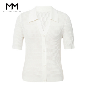 MM麦檬商场同款polo领短袖绞花毛针织衫