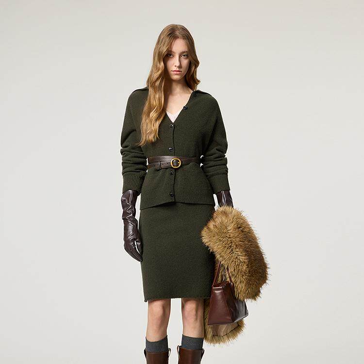 【Woolmark认证】OCHIRLY欧时力 100%羊毛a字毛织半身裙2025冬新