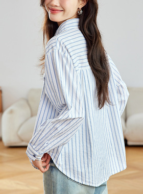 thankque翻领长袖条纹衬衫52083