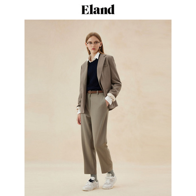 Eland直筒西装裤女柔软舒适宽松休闲阔腿长裤夏季EETAE49E01
