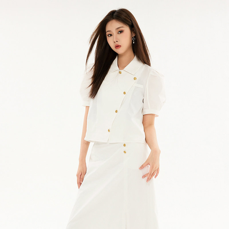 jsister 夏季女装时尚白色设计感短袖衬衫上衣 S320202731图片