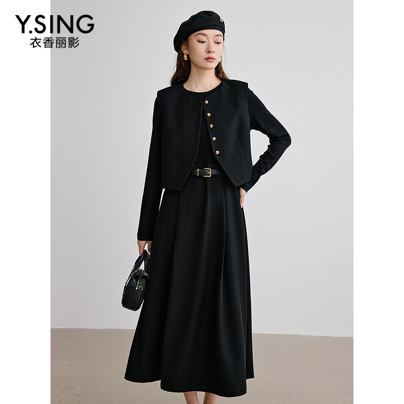 衣香丽影 马甲短外套连衣裙套装女两件套950115907