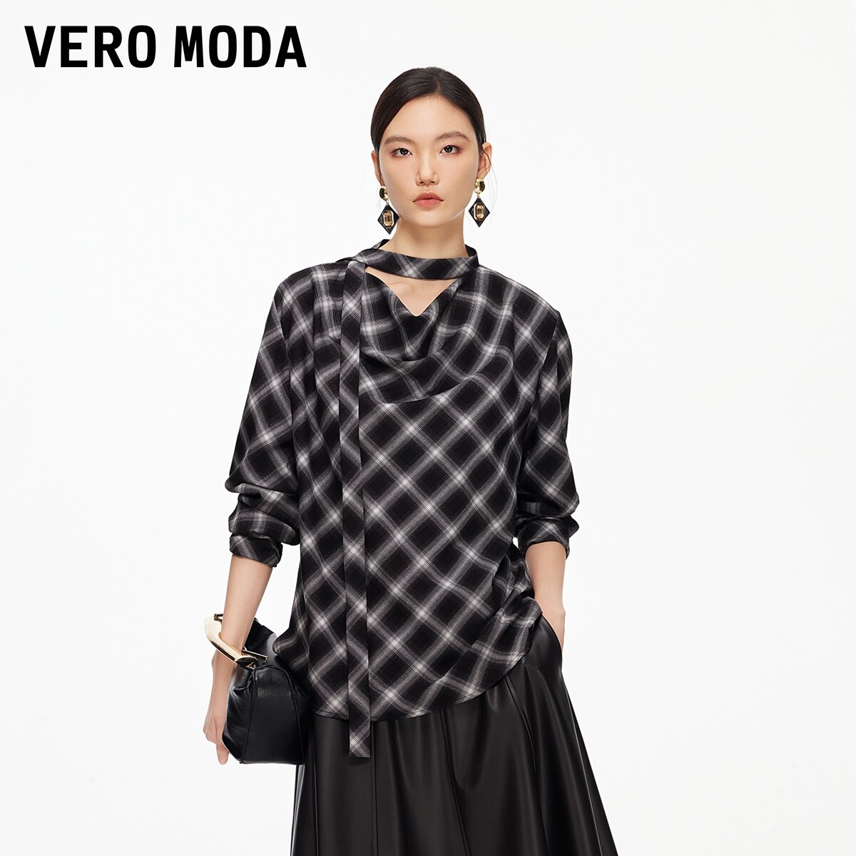 Vero Moda衬衫2026春季新款复古格子经典飘带时髦上衣326151007