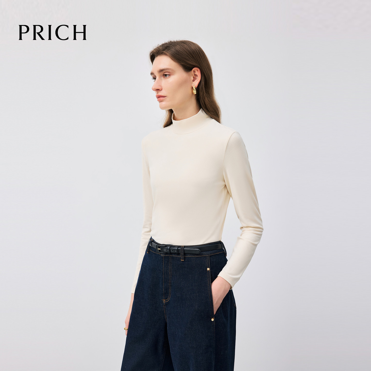 PRICH简约高领基础款长袖T恤春季温柔保暖打底衫上衣女PRLWF8931M
