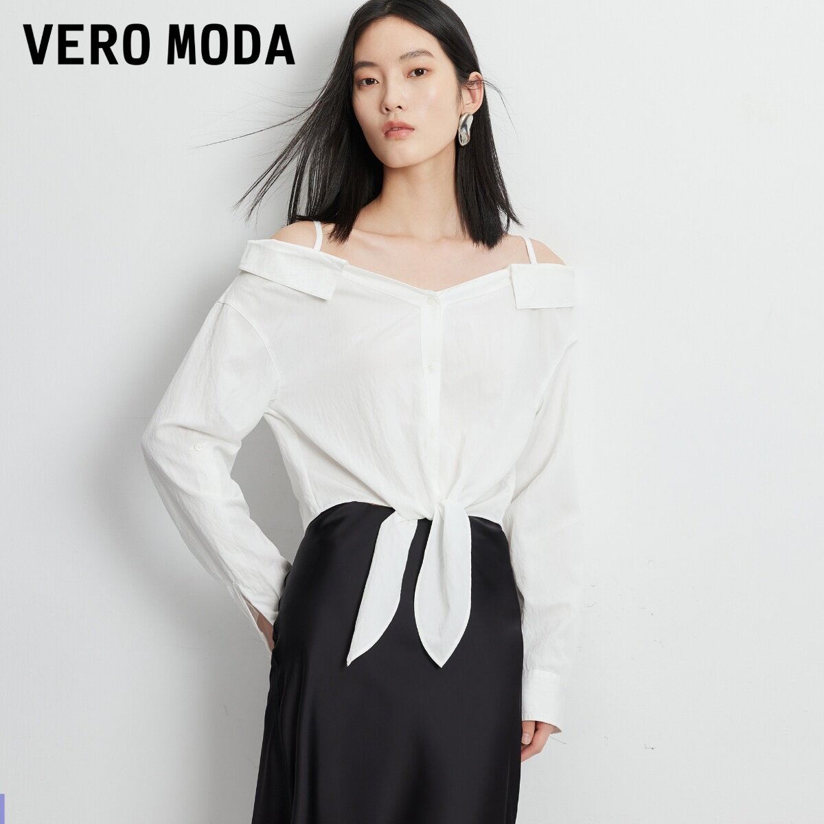 Vero Moda衬衫女2026秋季新款系带两穿袖一字肩时尚上衣326305014
