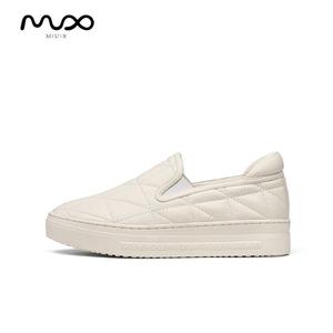 MUX迈思时尚潮流乐福鞋休闲纯色羊皮菱形格车线女鞋81894