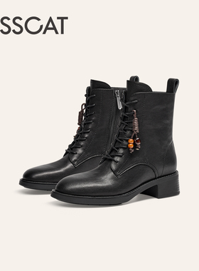 KISSCAT接吻猫[黑胶唱片]25秋新款真皮马丁靴时装靴女KA65701-53
