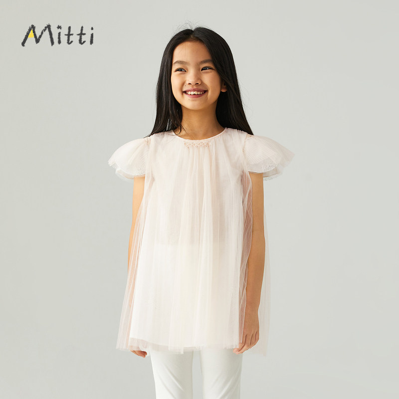MITTI童装2023年儿童女童春夏新款粉红网纱裙式上衣上装ML3101203