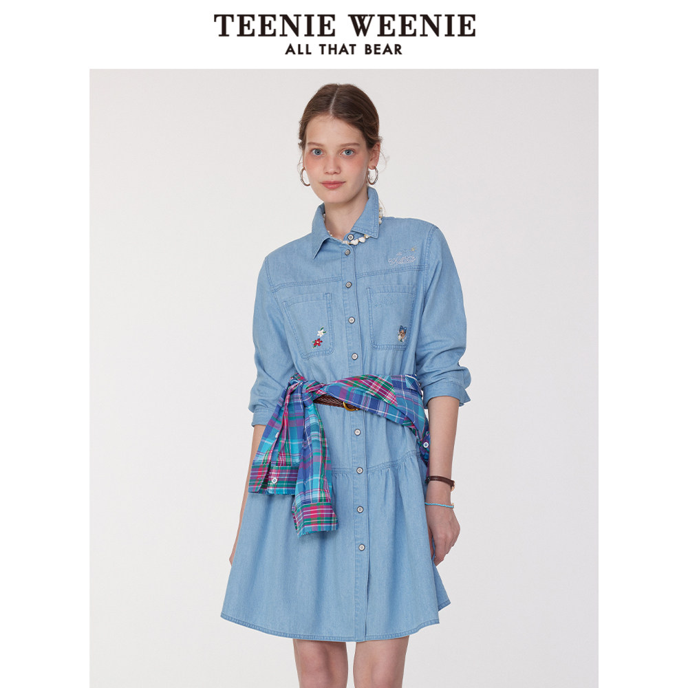 TeenieWeenie小熊女装牛仔连衣裙 时髦翻领裙