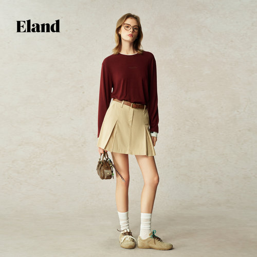 ElandT恤女圆领长袖舒适休闲薄款上衣2025秋EELAF38M01