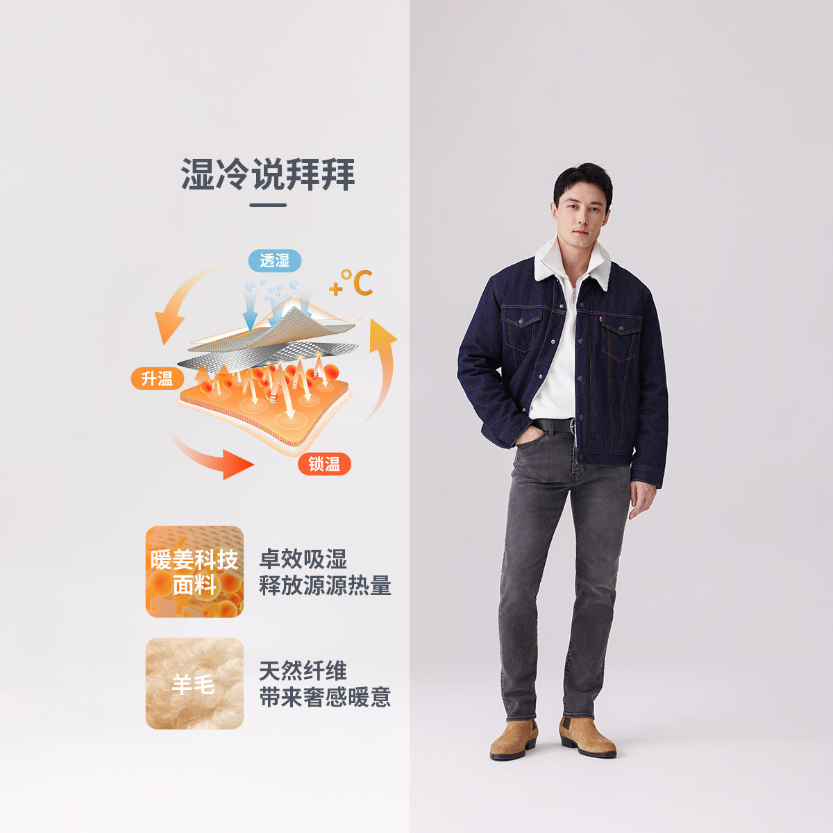 Levi's李维斯暖绒系列24秋男士502合体锥型牛仔裤29507-1588