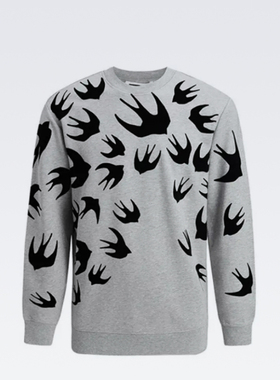 亚历山大·麦昆男士圆领卫衣 燕子印花长袖圆领卫衣 624832-RSI29