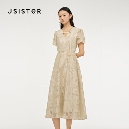 jsister 女装碎花收腰连衣裙