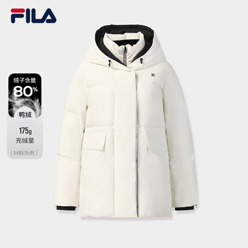 FILA 斐乐官方女士中长款羽绒服2025冬新款连帽外套F11W548905F