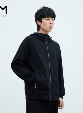 麦檬MM男装24春连帽拉链长袖外套上衣卫衣男黑色9F1200131