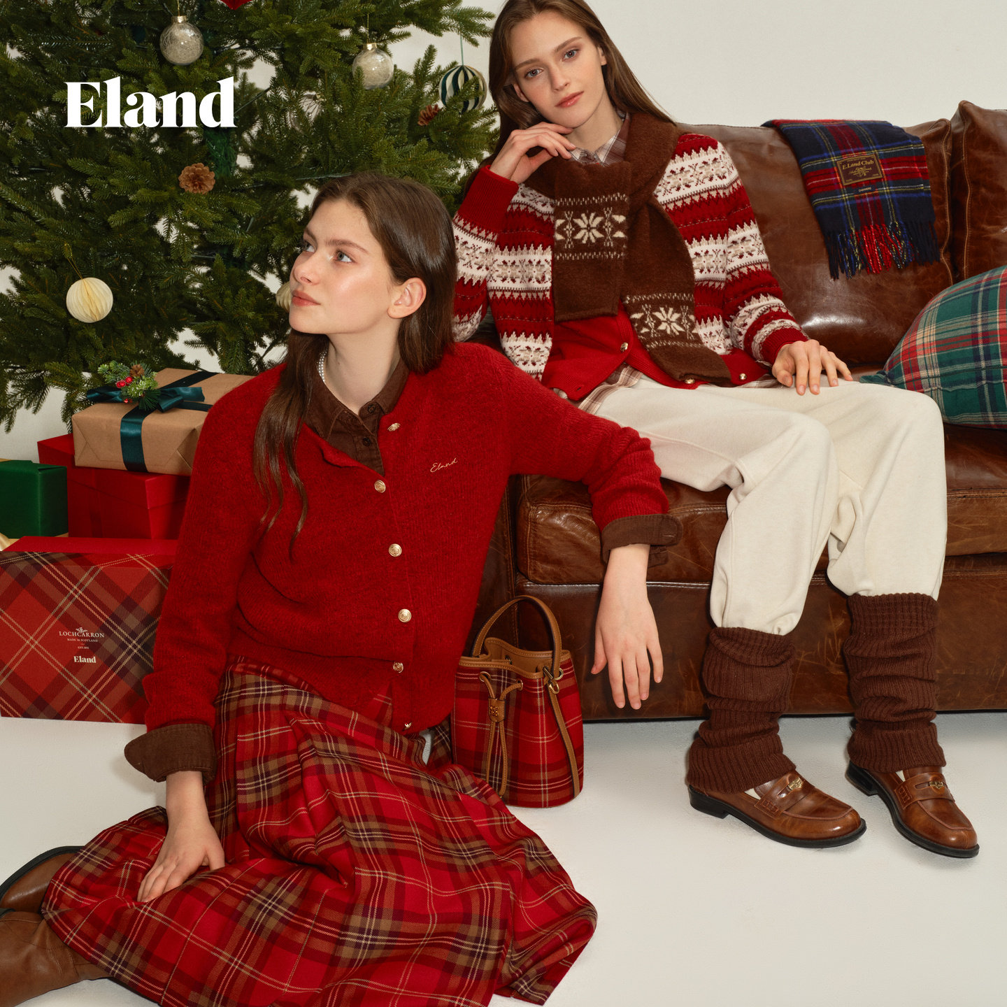 Eland 针织衫女气质圆领 开衫毛衣