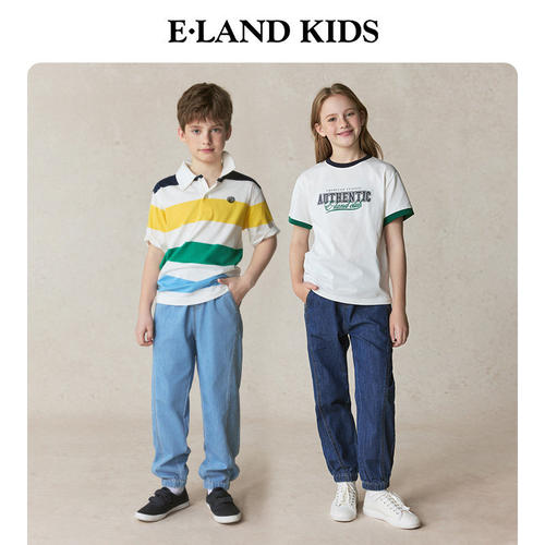 eland kids衣恋童装男女童牛仔裤春秋刺绣束脚裤EKTJF2211E