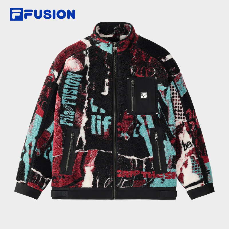 FILA FUSION斐乐潮牌情侣款长袖外套2024冬羊羔绒上衣T11U443901F