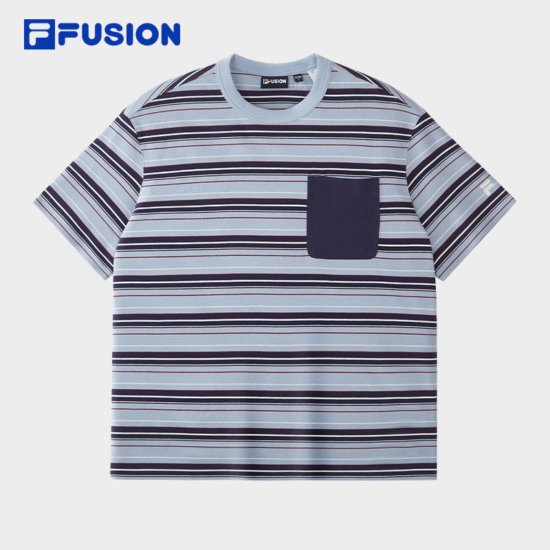 FILA FUSION 斐乐男针织短袖衫2026秋季新休闲条纹T恤T11M633101F