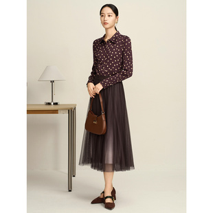 衬衫 JUZUI玖姿浪漫法式 压褶波点修身 长袖 JYFQ60105 女2025秋季