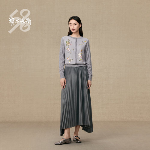 鄂尔多斯1980精纺圆领印花女开衫C256G1005