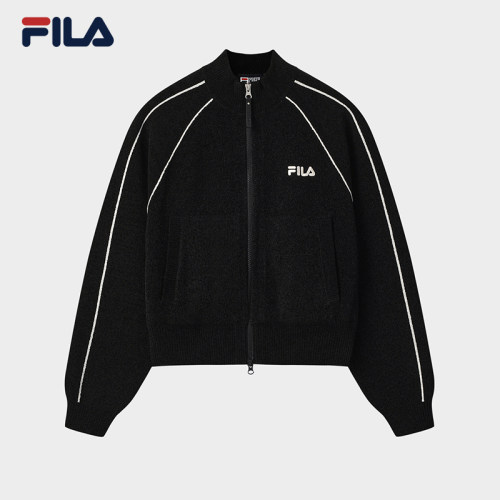 FILA 斐乐官方女士编织外套2025冬新宽松保暖拉炼开衫F51W549502F