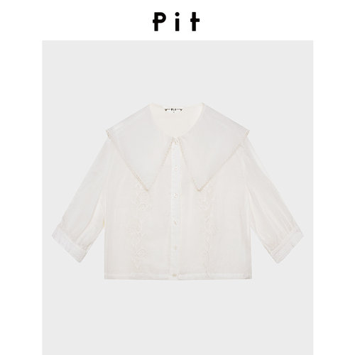 PIT女装上衣麻混纺有吸湿性翻领设计绣花工艺-103B520479