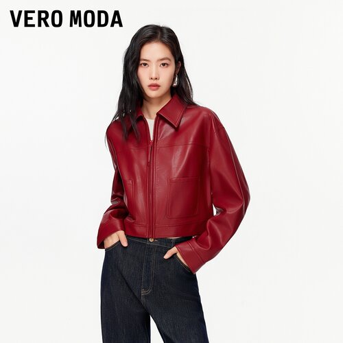 Vero Moda短外套女2026秋季新款直筒翻领PU长袖夹克326317002