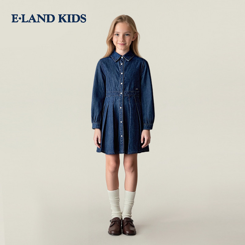 【100%棉】eland kids衣恋童装女连衣裙2025秋冬百褶裙EKOJF4T21A