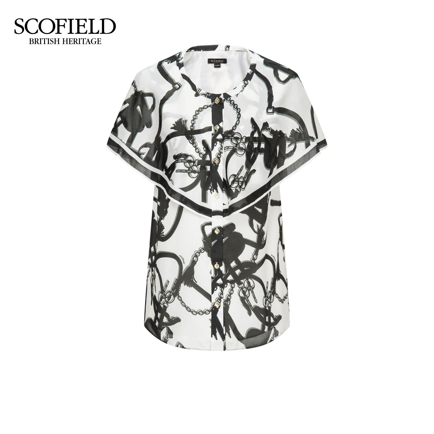 Scofield女装气质披肩式锁链印花衬衫