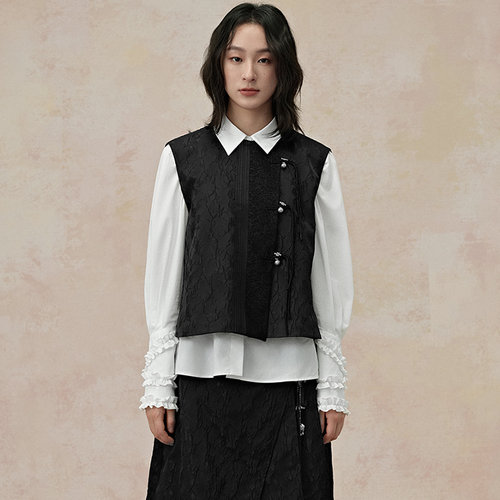 pit复古新中式盘扣马甲女背心秋季外搭马夹-107D430391
