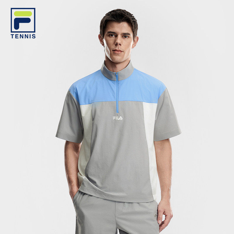 FILA 斐乐男子梭织短袖衫新网球运动拼接T恤宽松上衣A11M623713F