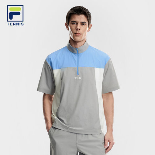 FILA 斐乐男子梭织短袖衫新网球运动拼接T恤宽松上衣A11M623713F