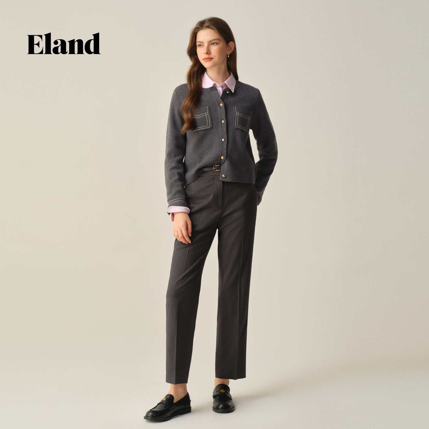 Eland针织衫女短款开衫