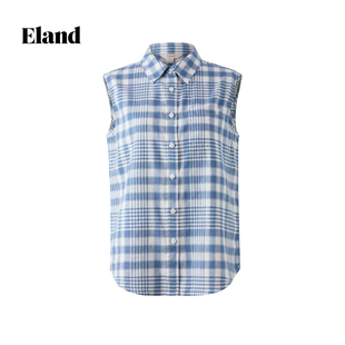 【亚麻+棉】Eland衬衫女休闲无袖翻领上衣2025冬季EEYCF49E52