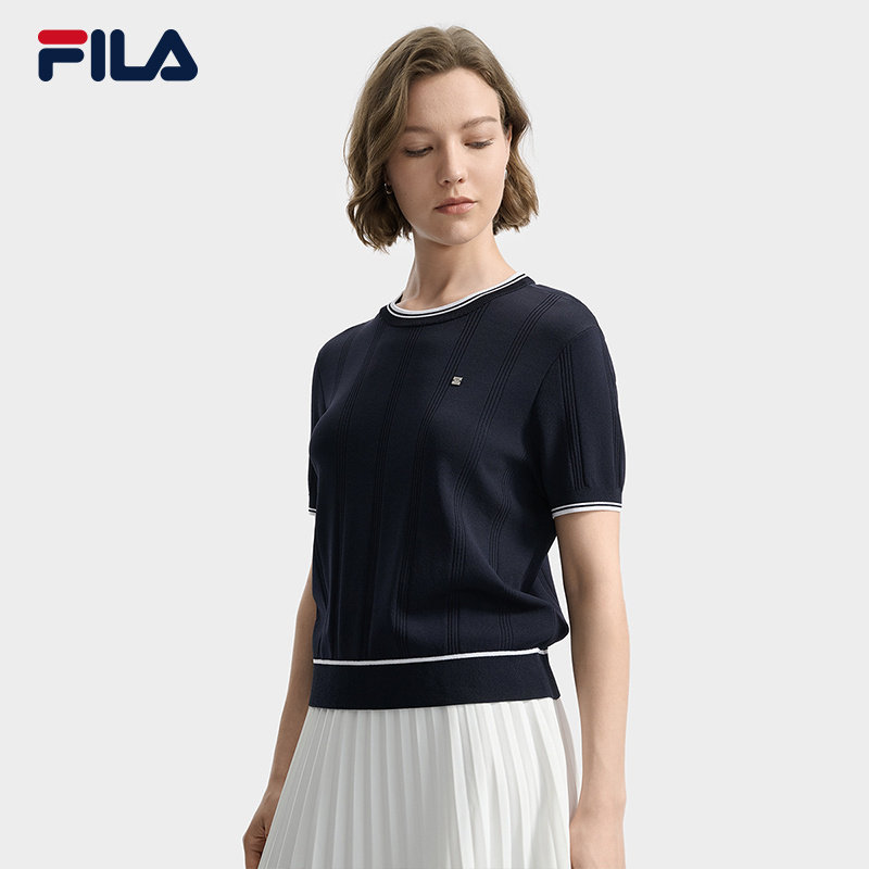FILA 斐乐官方女子编织衫2025秋季新毛织短袖上衣F11W533412F