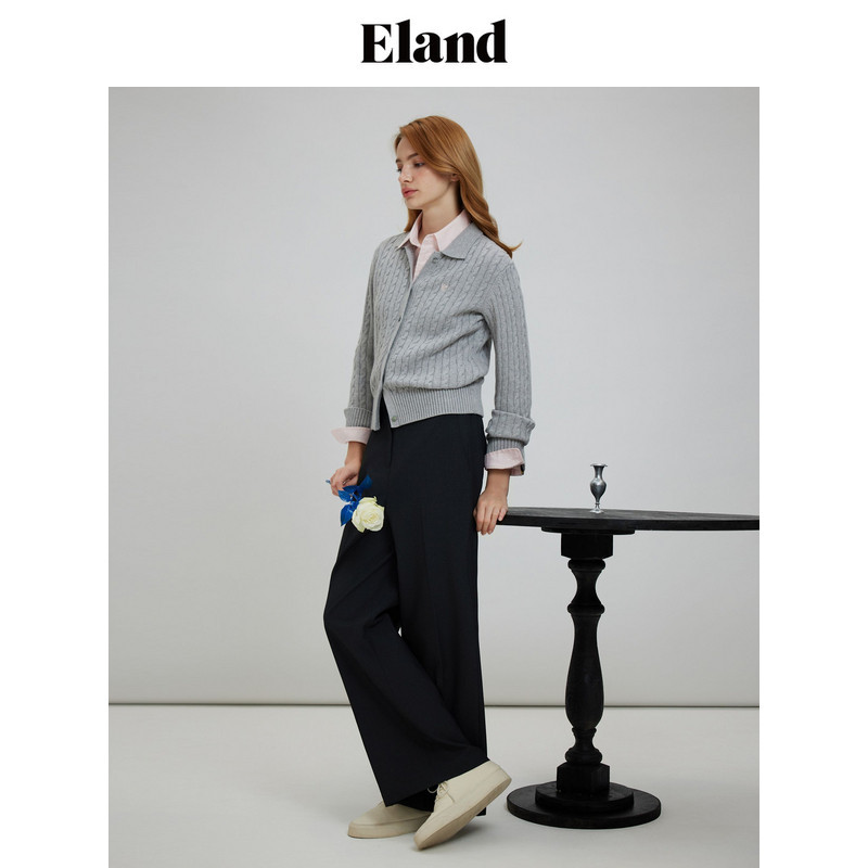 Eland毛针织衫女袖口撞色高智感毛衣2025春