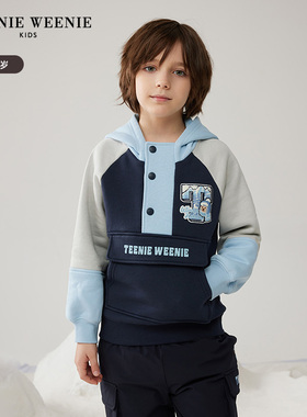 TeenieWeenie Kids小熊童装秋冬男童撞色加绒连帽卫衣TKMW244V07B
