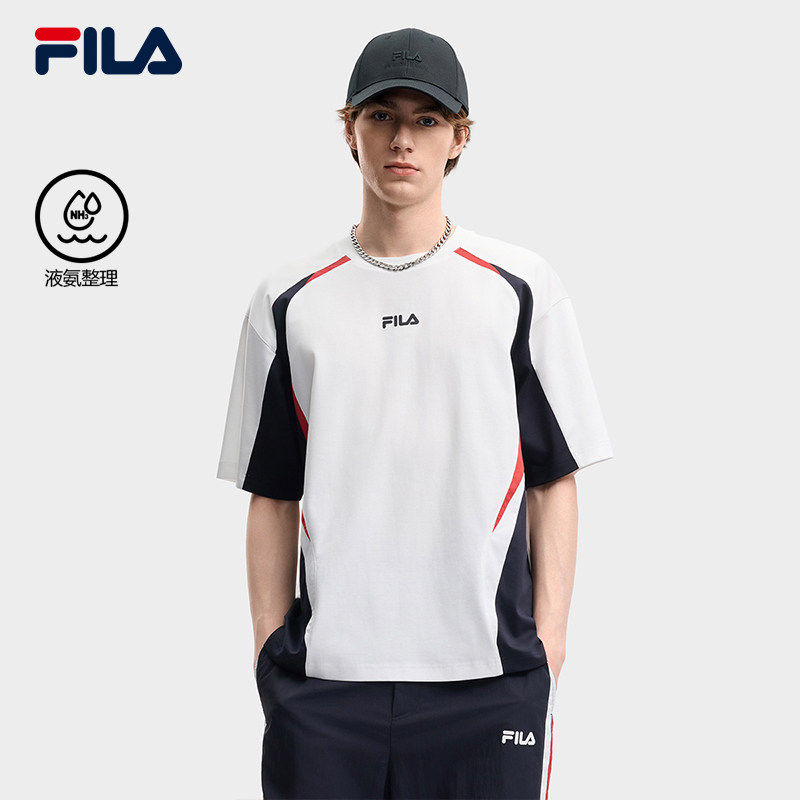 FILA斐乐官方男子针织短袖衫2026夏新通勤拼色宽松T恤F11M629104F