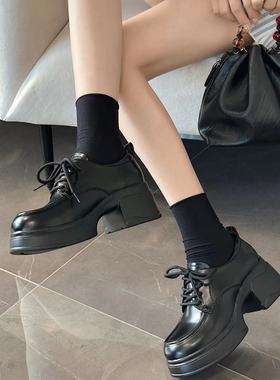 珂卡芙2024秋厚底松糕系带英伦风女鞋1431A5701