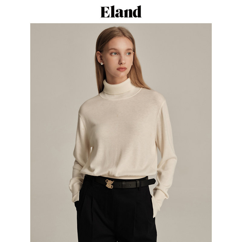 Eland毛衣女紧身短款翻领设计保暖领口上衣EEKWD4VT1I