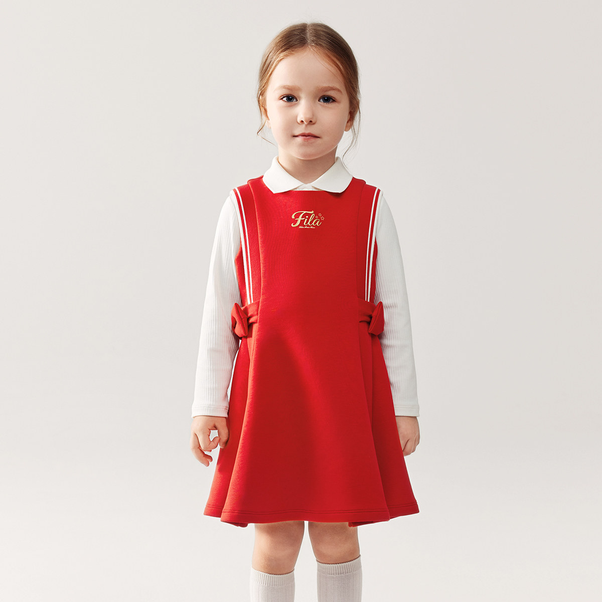 FILA斐乐童装连衣裙2026年春女童小童新年两件套裙子K11G614303