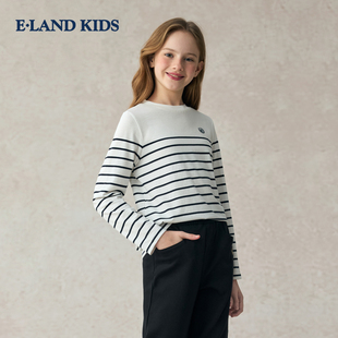 eland kids童装女童T恤条纹长袖上衣学院打底衫
