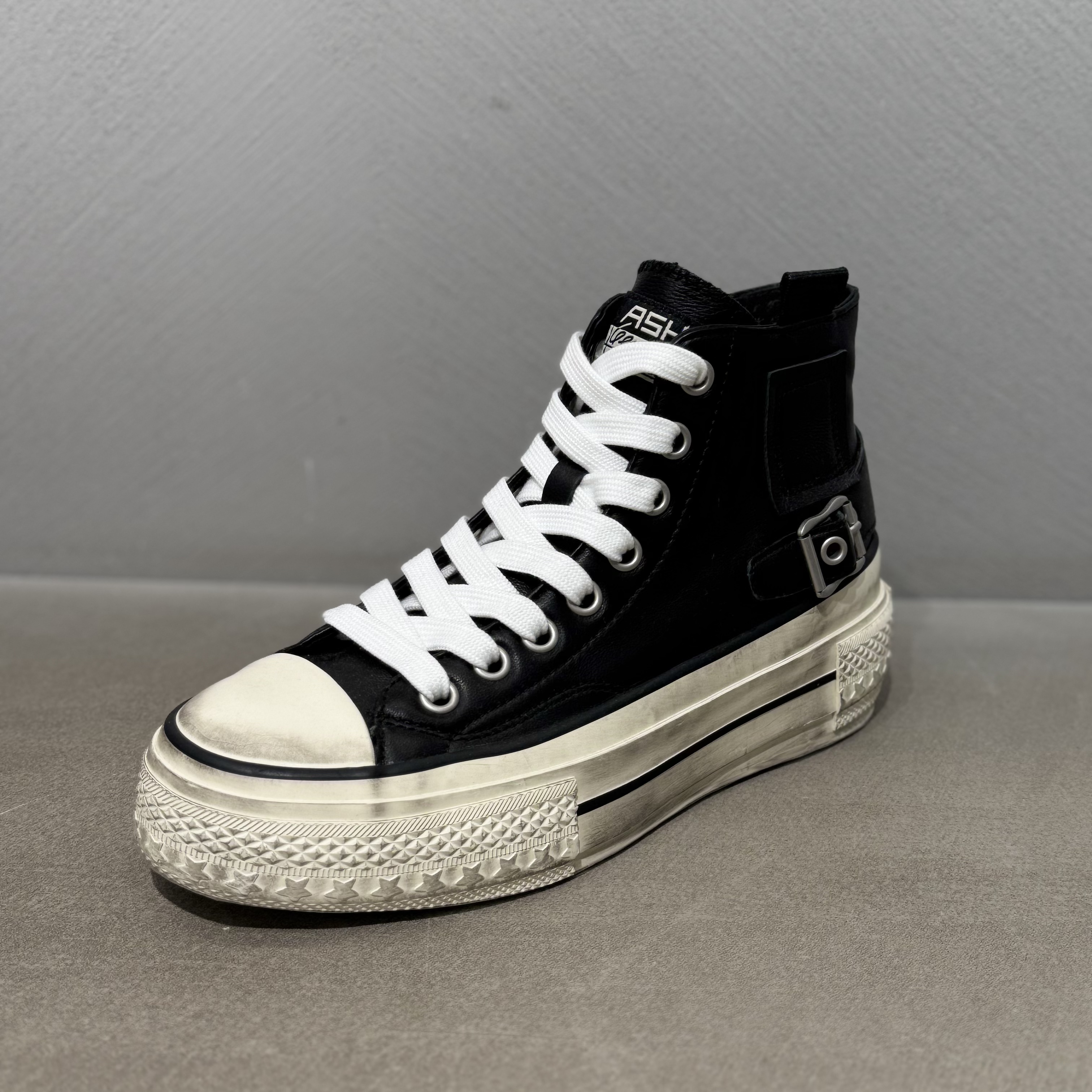 ASH女鞋皮质透气鞋女厚底柏搭运动休闲鞋高帮鞋潮